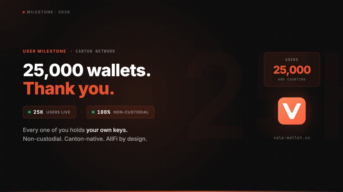 Vala Wallet 25,000 wallets milestone graphic