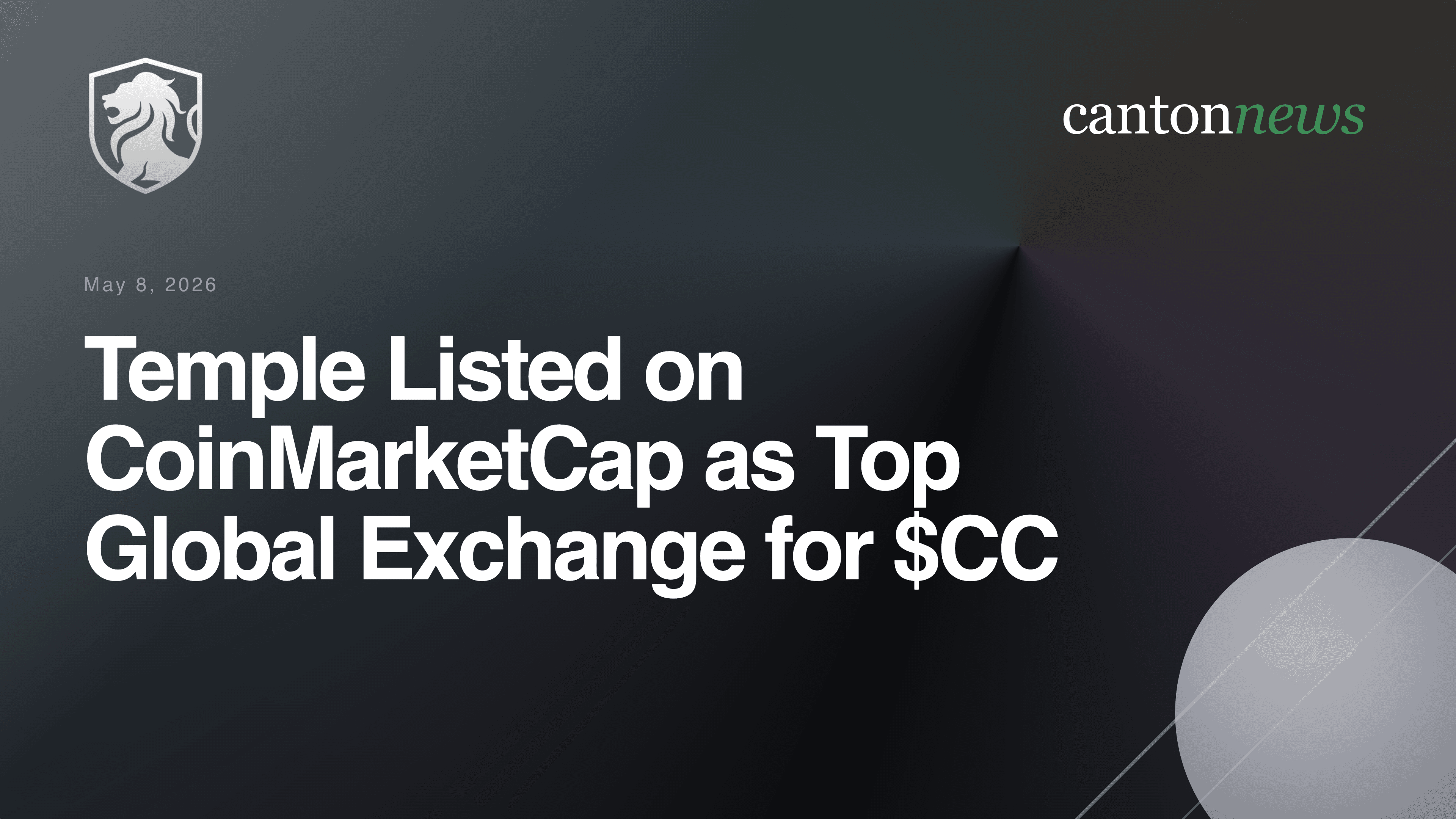 Temple Listed on CoinMarketCap as Top Global Exchange for $CC