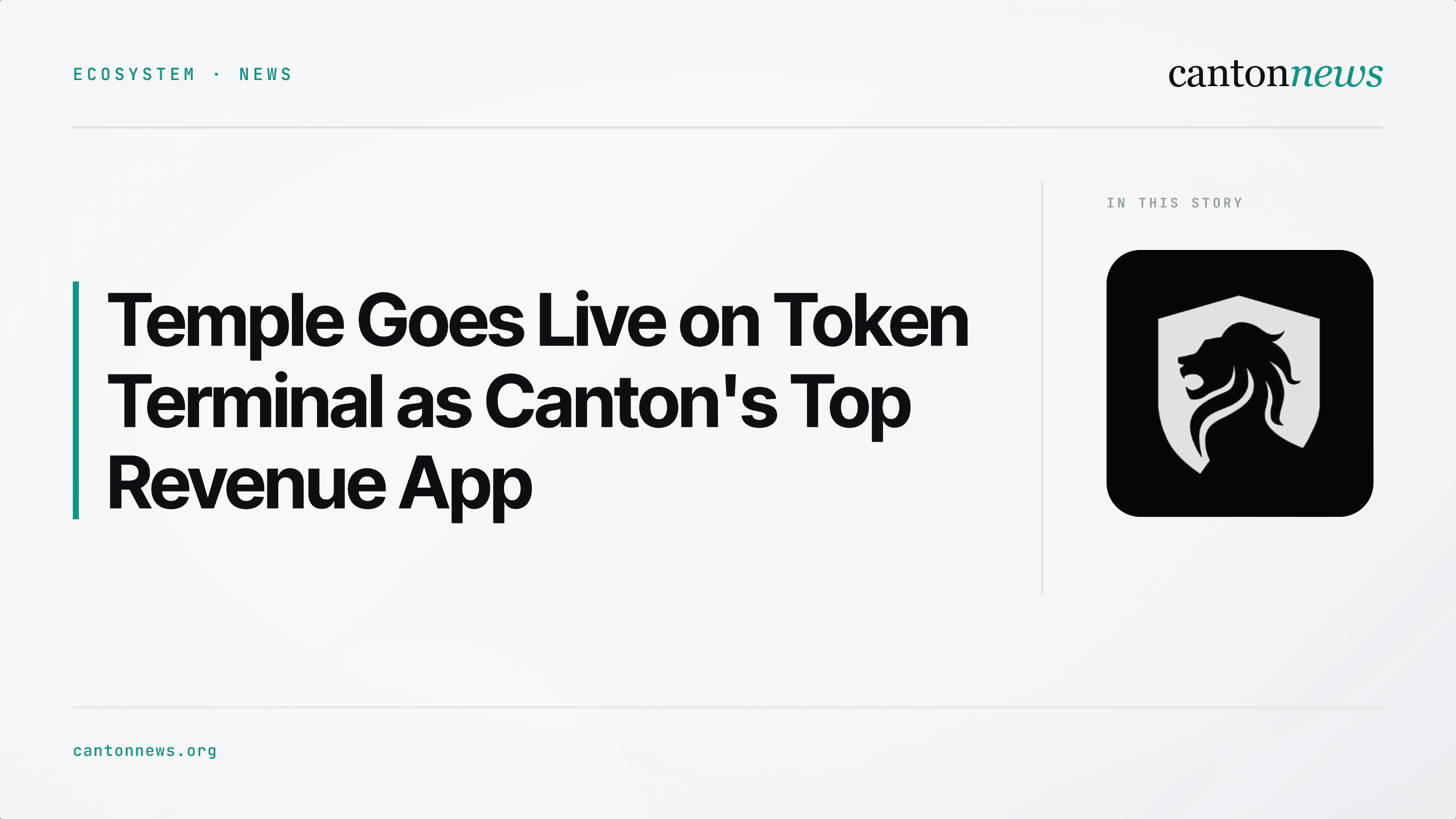 Temple Goes Live on Token Terminal as Canton Network's Top Revenue Application
