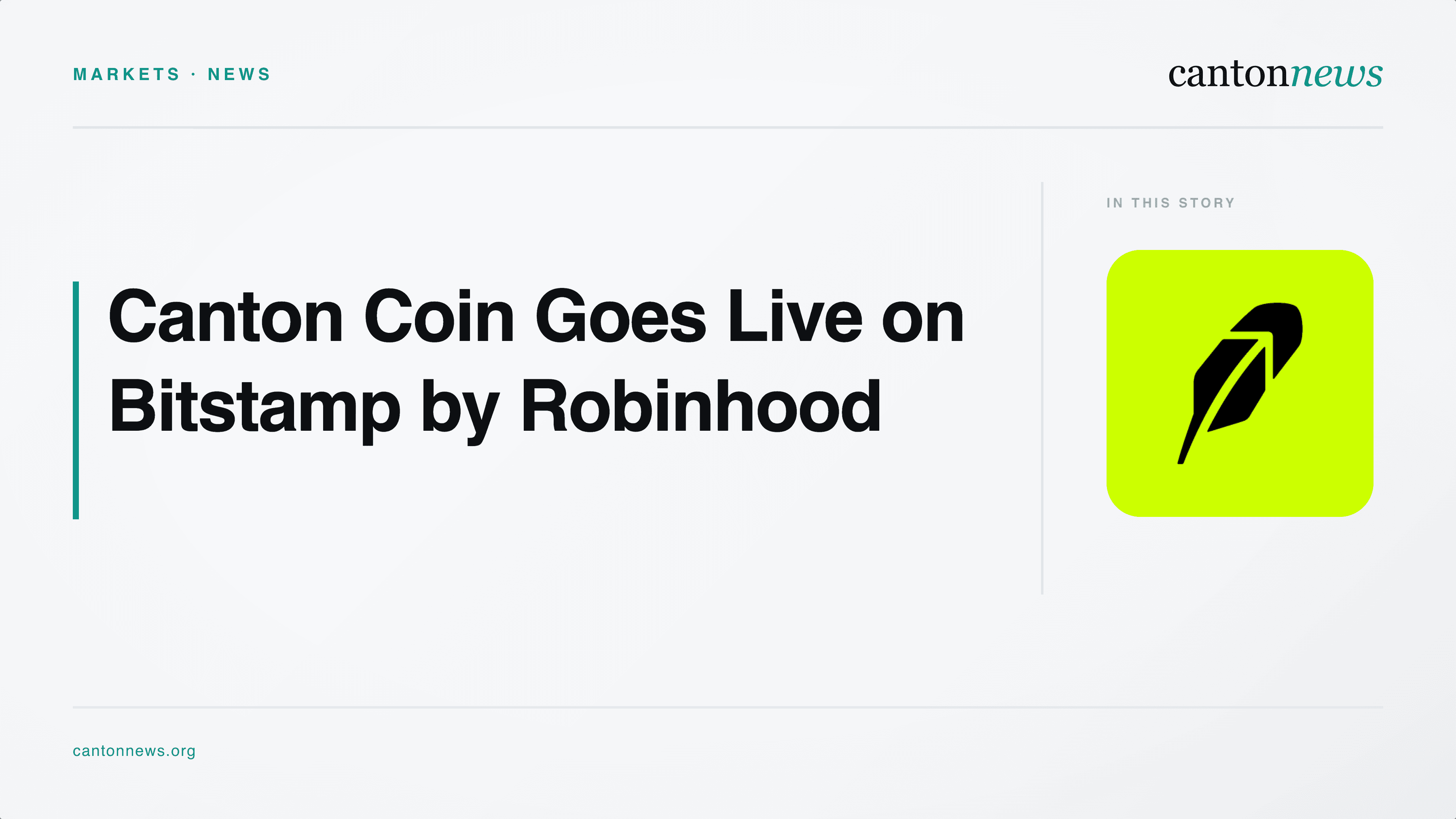 Canton Coin Goes Live on Bitstamp by Robinhood With USD and EUR Markets